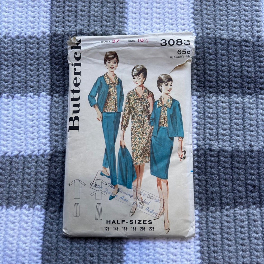 Butterick Sewing Pattern 3083 Size 16.5 Teal Vintage 60s Mod MCM Mid-Century